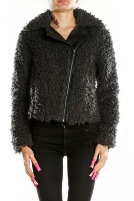 Black Fuzzy Cropped Moto Jacket