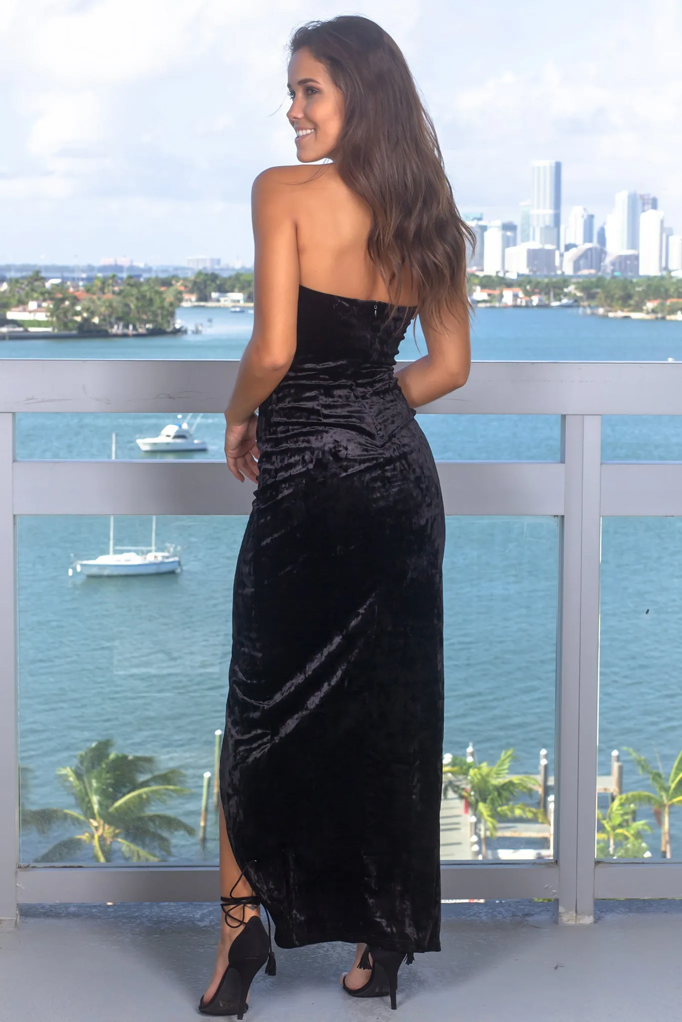 Black Strapless Velvet Maxi Dress