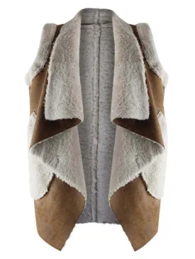 Brown Vegan Leather Shearling Lined Vest Size Medium/Large