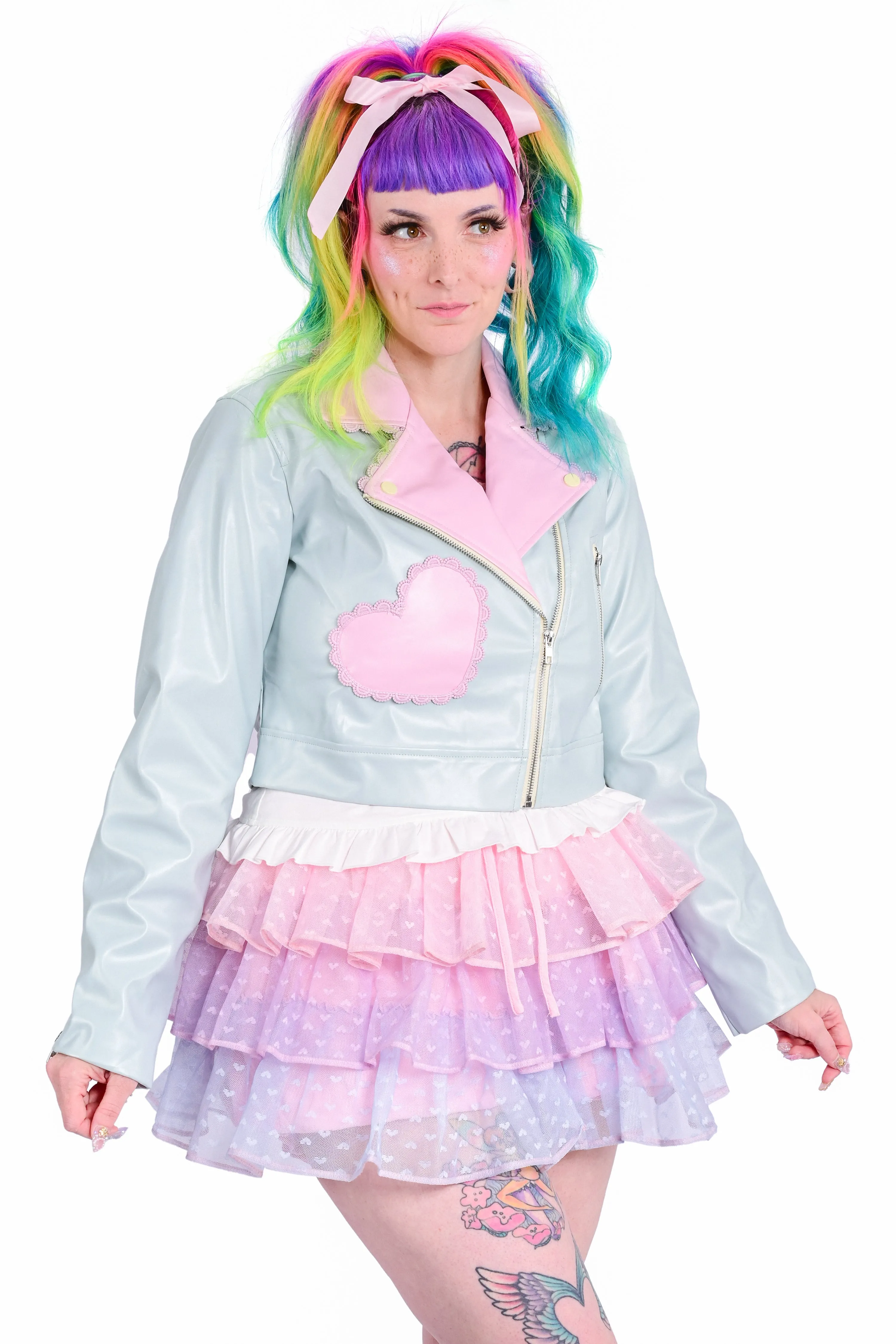 Candy Cruiser Cropped Moto Jacket - Mint