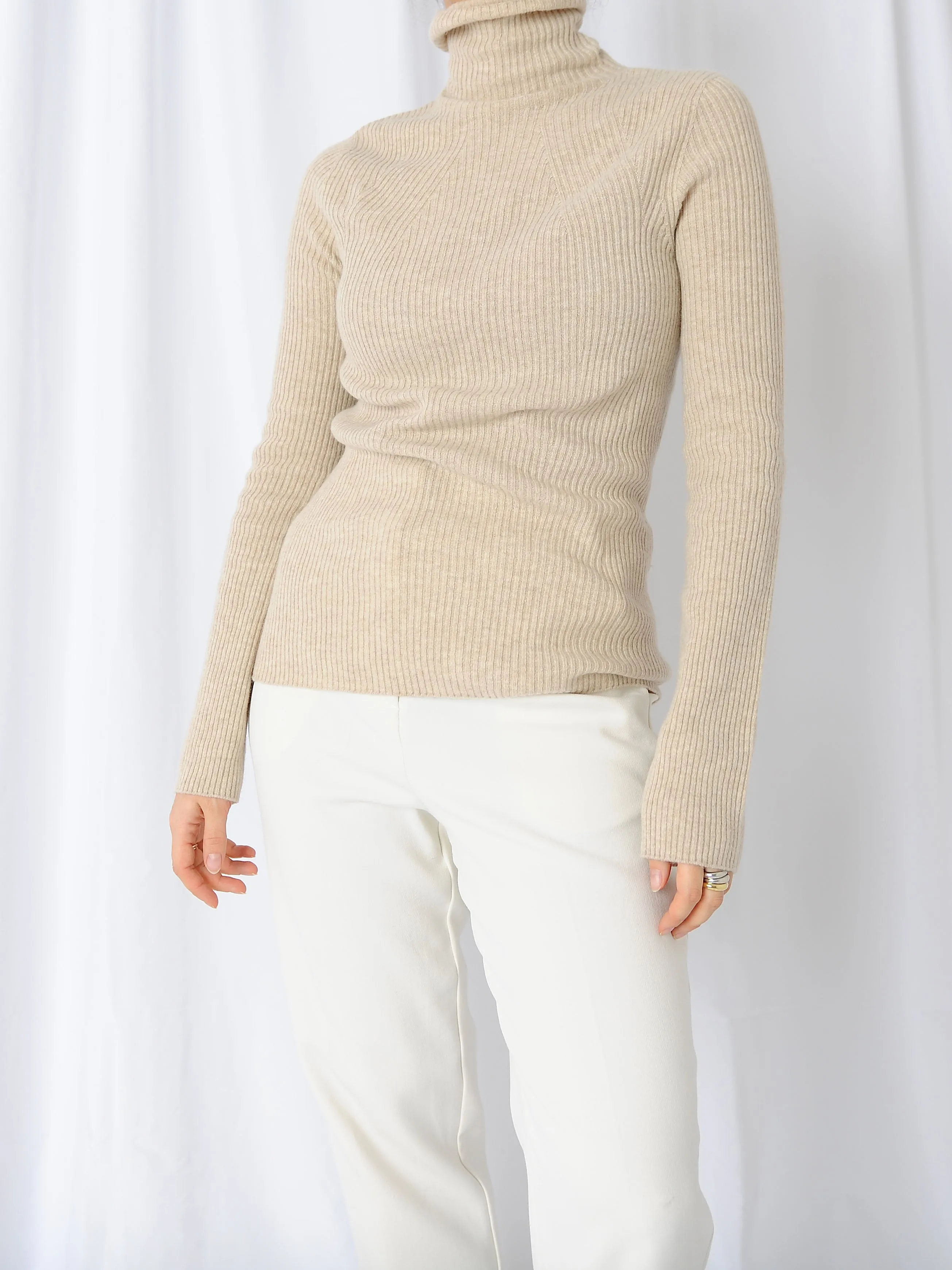 Cashmere Wool Beige Turtleneck