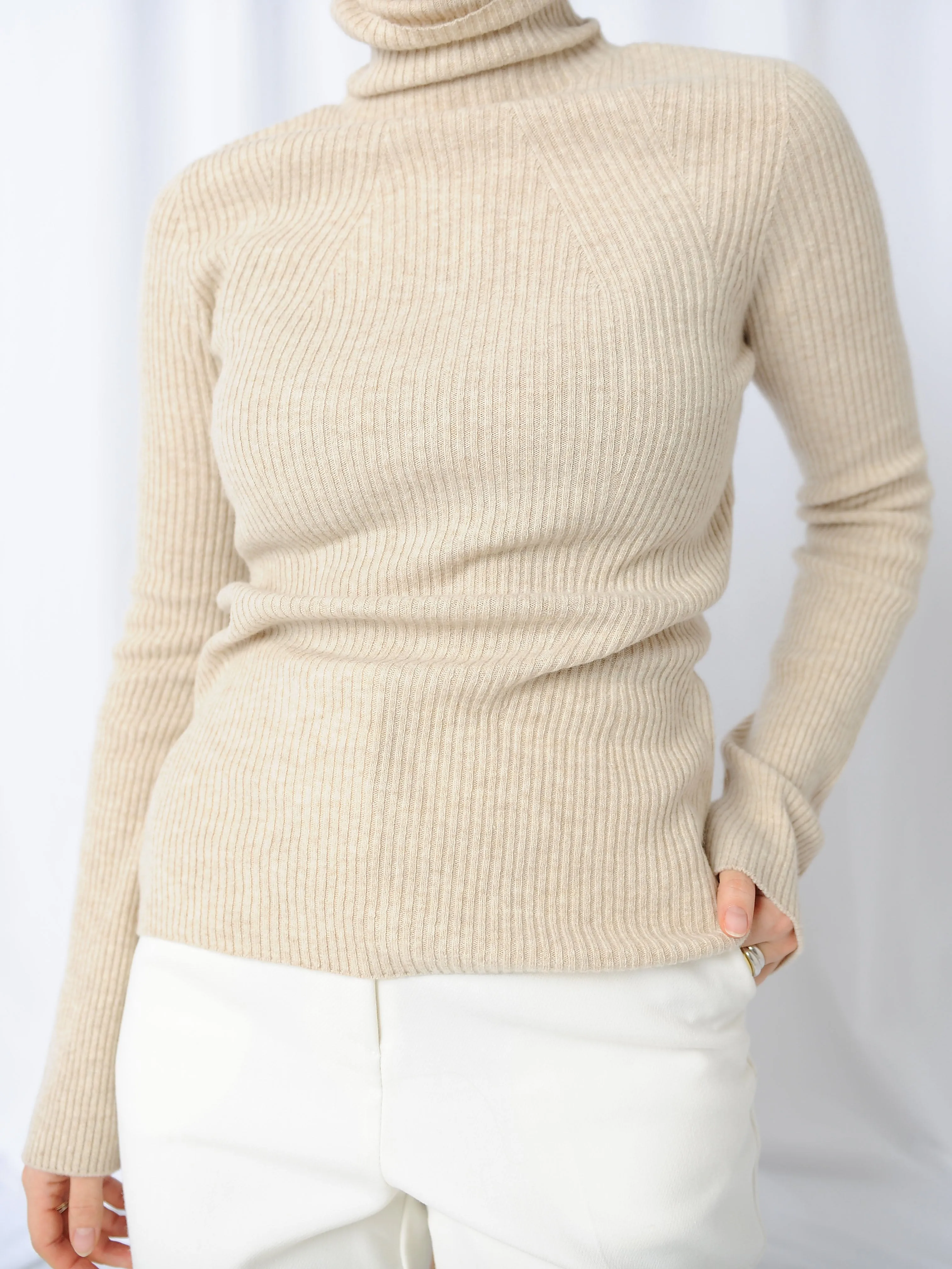 Cashmere Wool Beige Turtleneck