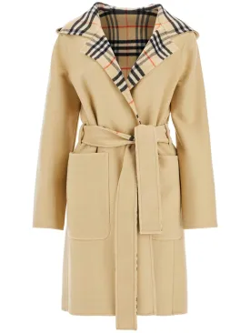 Check Wool Reversible Robe Coat