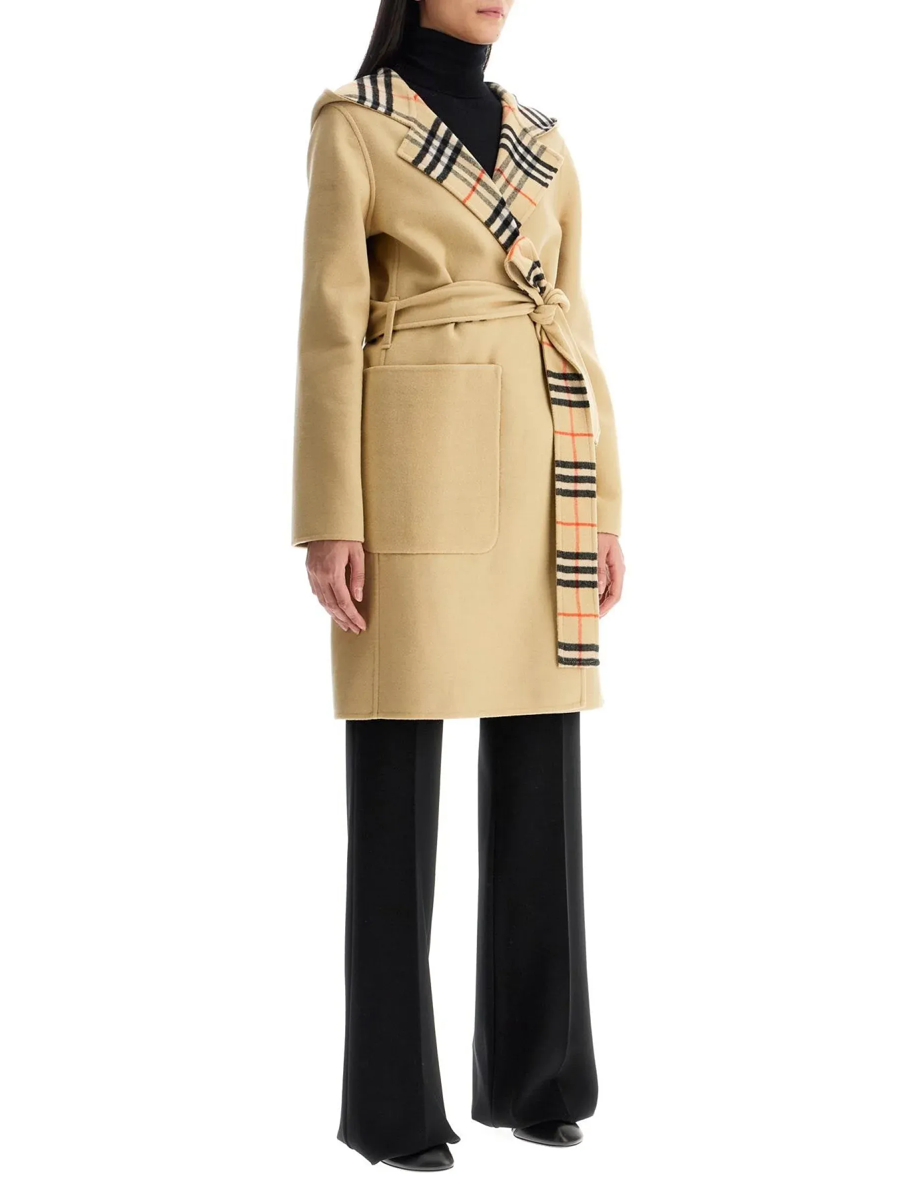 Check Wool Reversible Robe Coat
