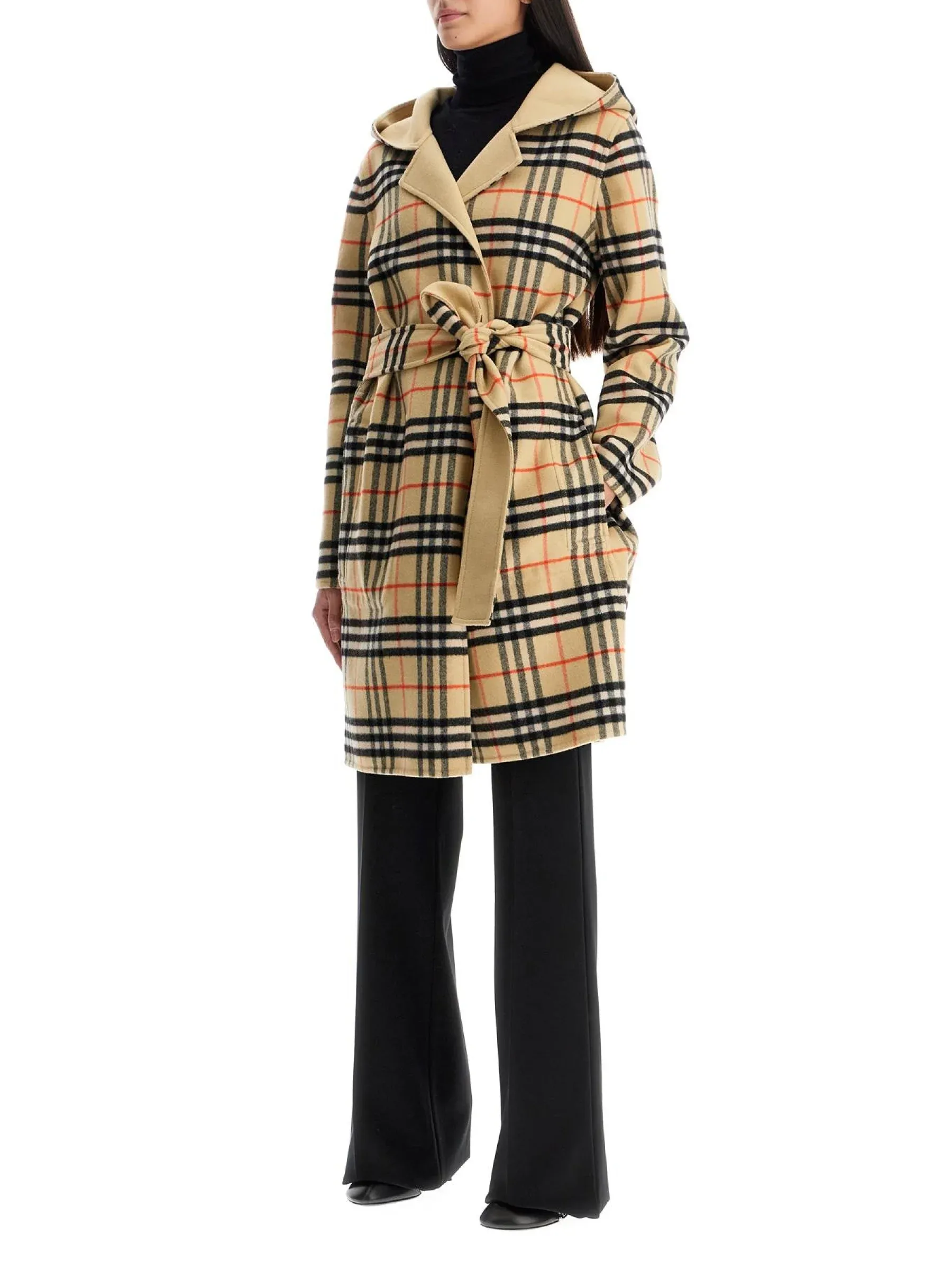 Check Wool Reversible Robe Coat