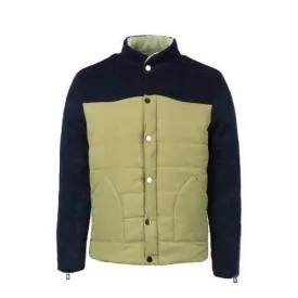 Color Block Patch Pocket Zipper Cuffs Slimming Stand Collar Long Sleeves Men's Flocky Coat - Khaki Xl
