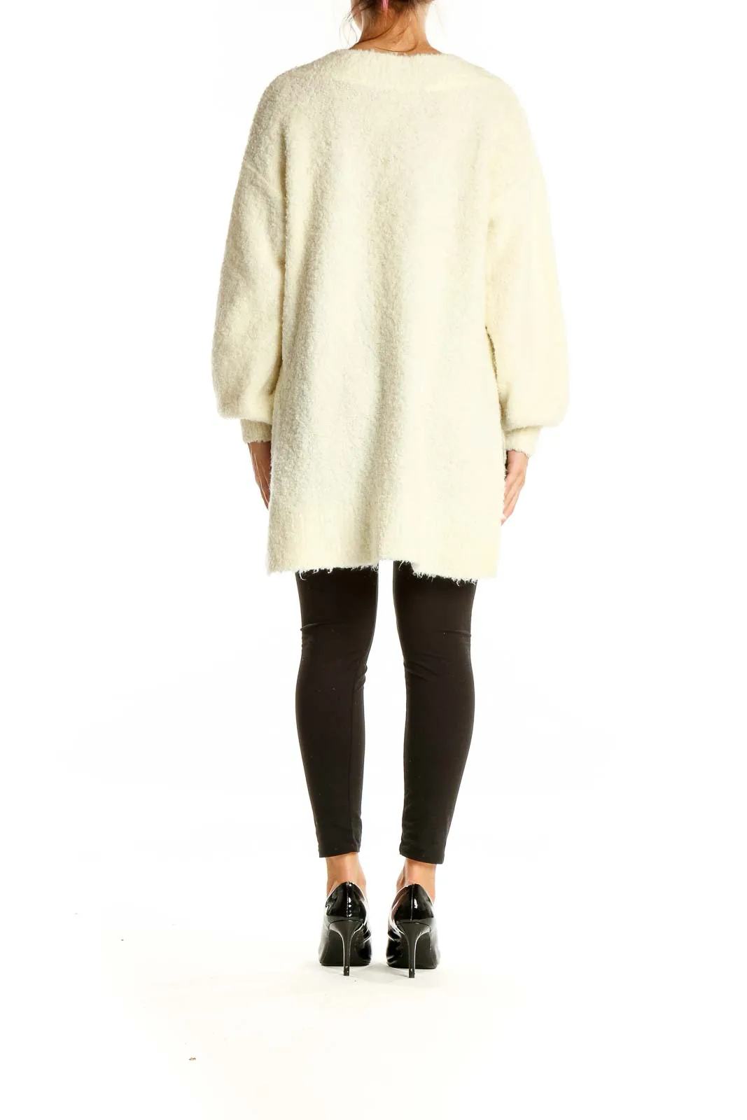Cream Oversized V-Neck Fuzzy Sweater