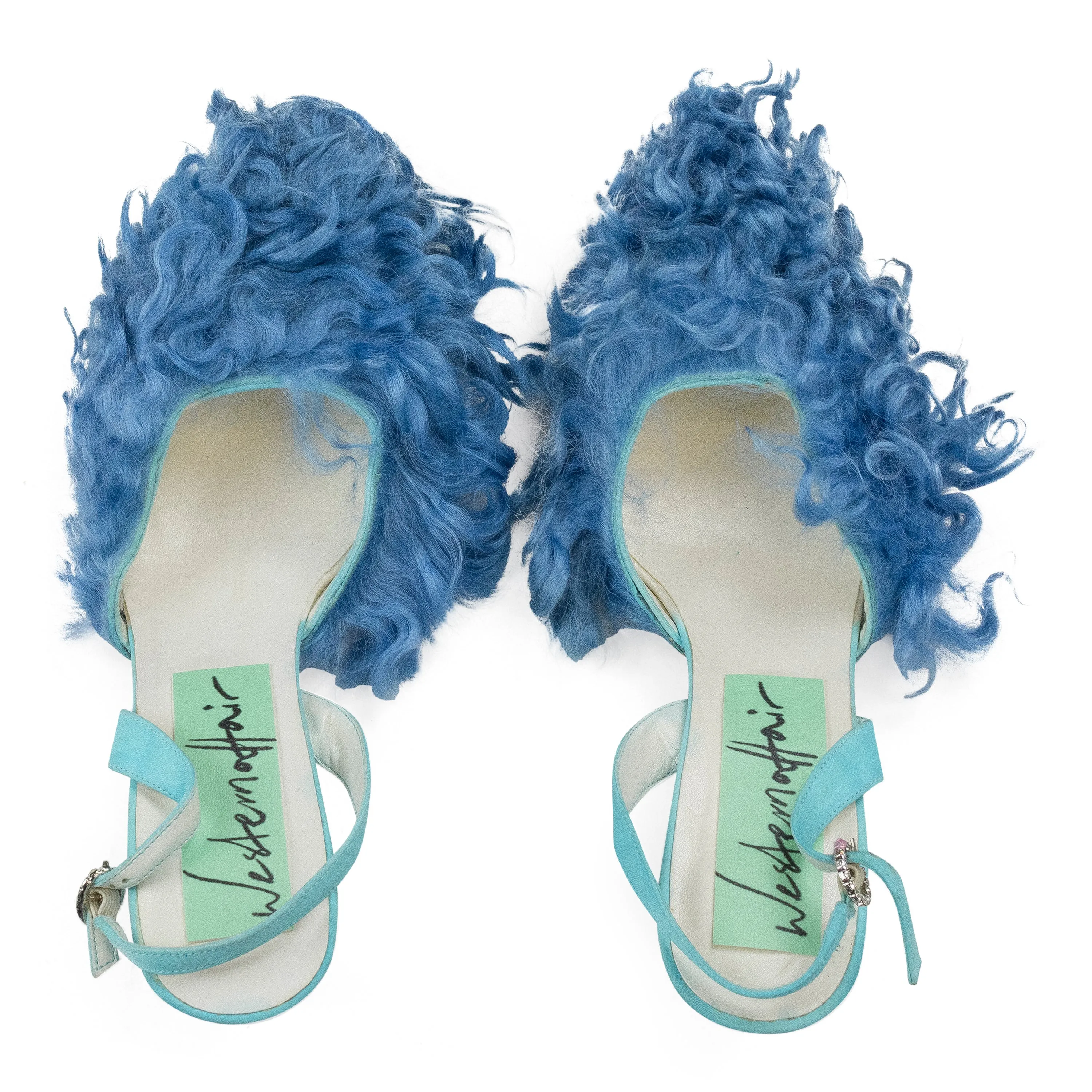 CURLY SHEARLING BLUE HEELS