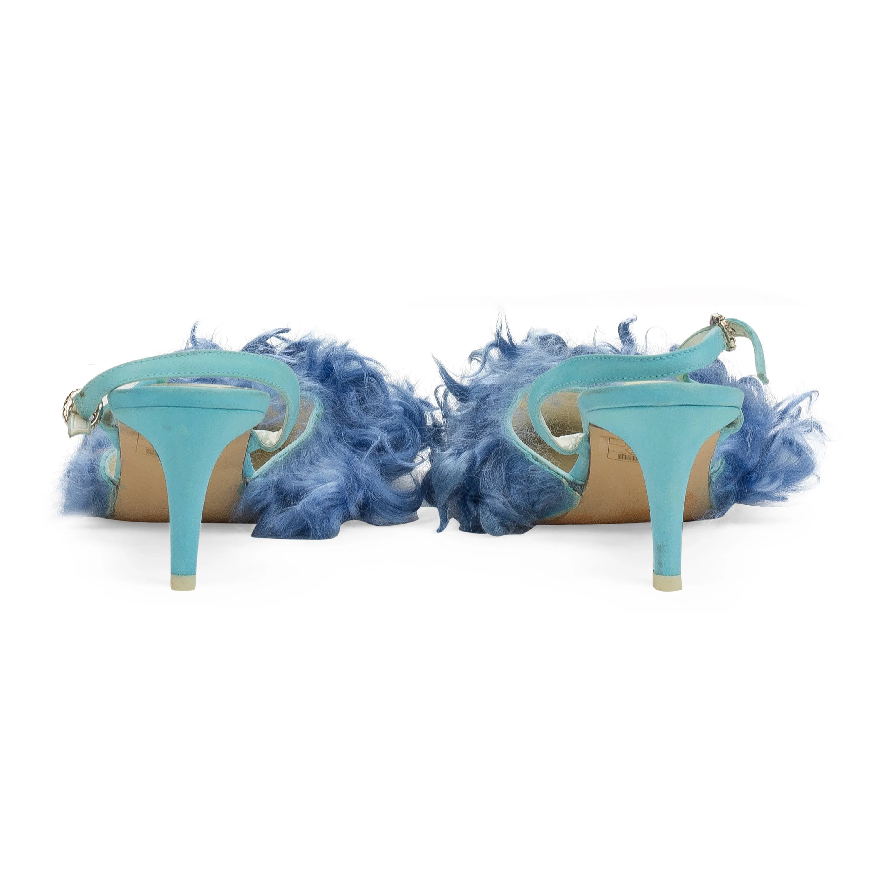 CURLY SHEARLING BLUE HEELS