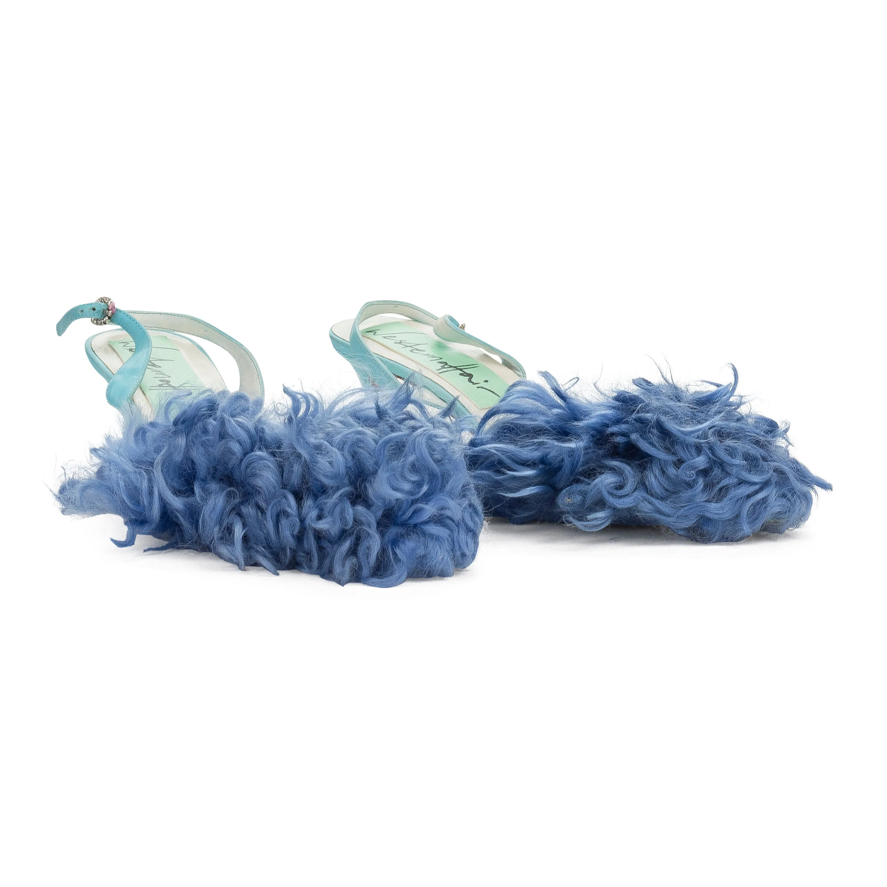 CURLY SHEARLING BLUE HEELS