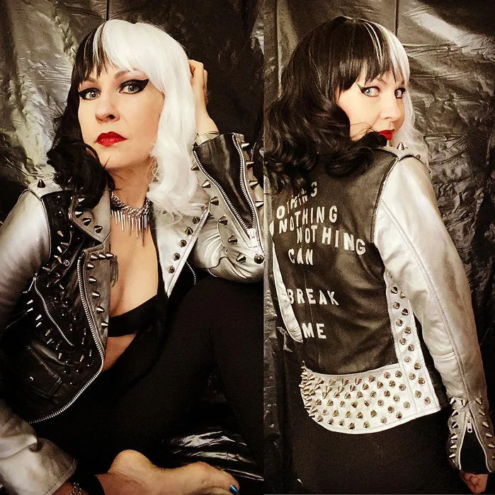 Custom Order NOTHING CAN BREAK ME Studded Lambskin Motorcycle Jacket, XS-4XL