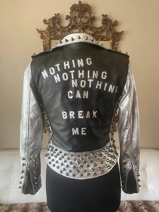 Custom Order NOTHING CAN BREAK ME Studded Lambskin Motorcycle Jacket, XS-4XL