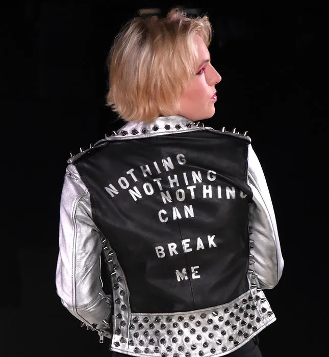 Custom Order NOTHING CAN BREAK ME Studded Lambskin Motorcycle Jacket, XS-4XL