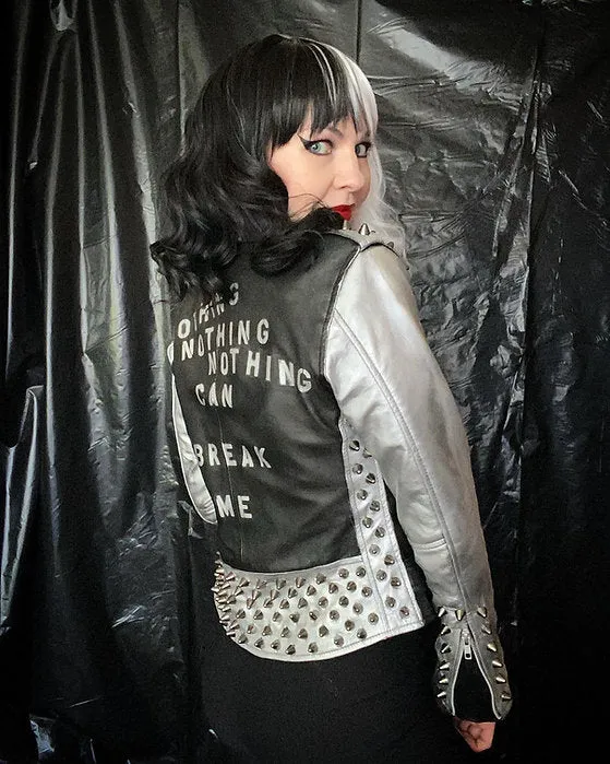 Custom Order NOTHING CAN BREAK ME Studded Lambskin Motorcycle Jacket, XS-4XL