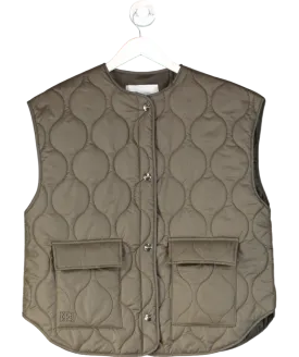 De Rococo Dark Olive Green Quilted Vest UK S