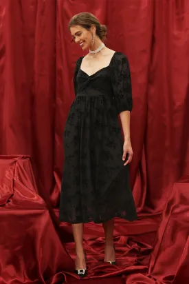 FLORAL VELVET LONG SLEEVE TWIST FRONT MIDI DRESS