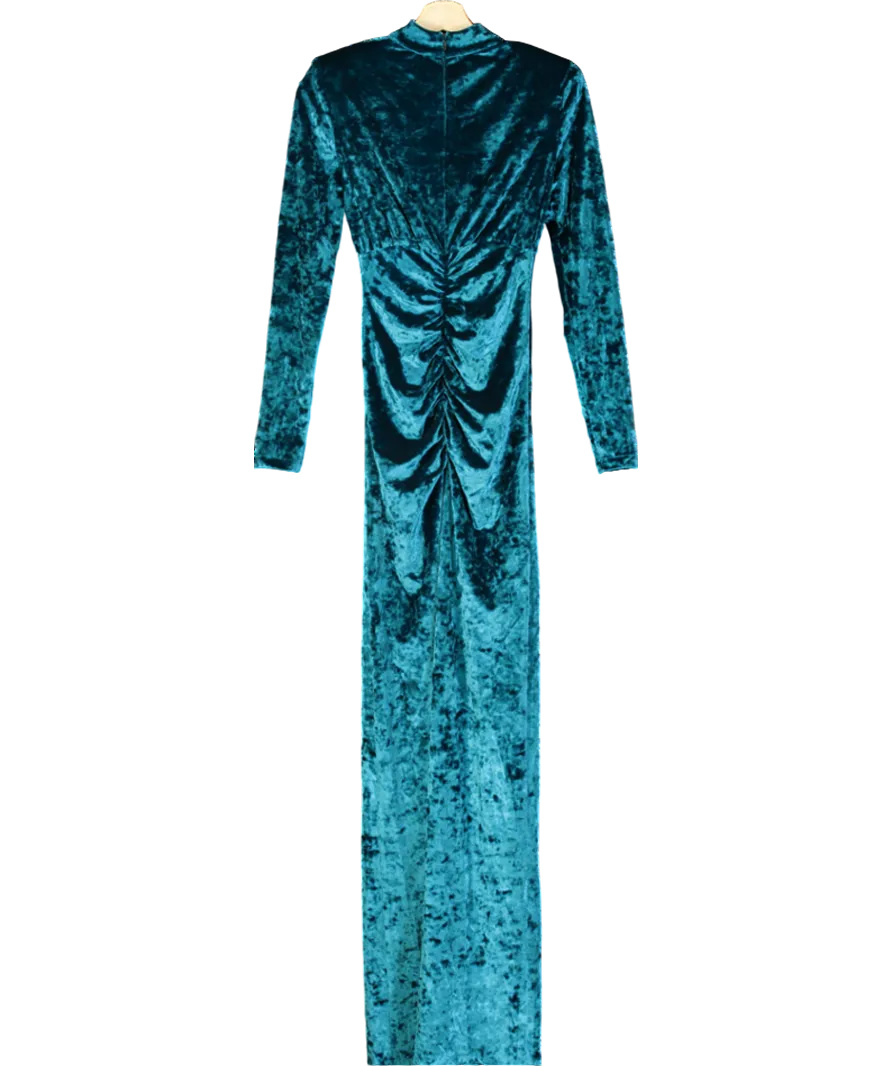 GAëLLE Blue Velvet Ruched Maxi Dress UK XS