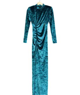 GAëLLE Blue Velvet Ruched Maxi Dress UK XS
