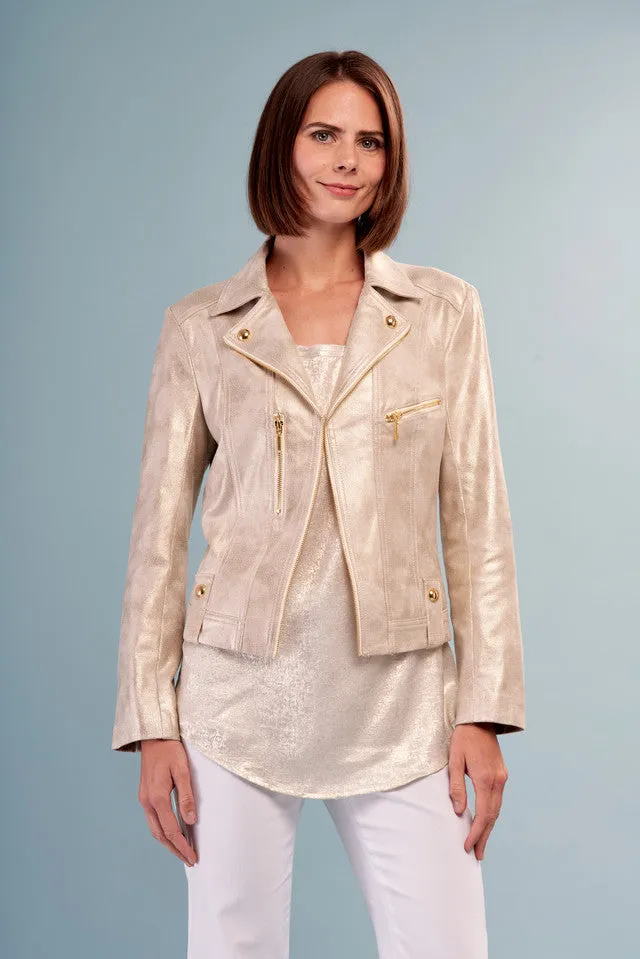 Gold Metallic Vegan Moto Jacket