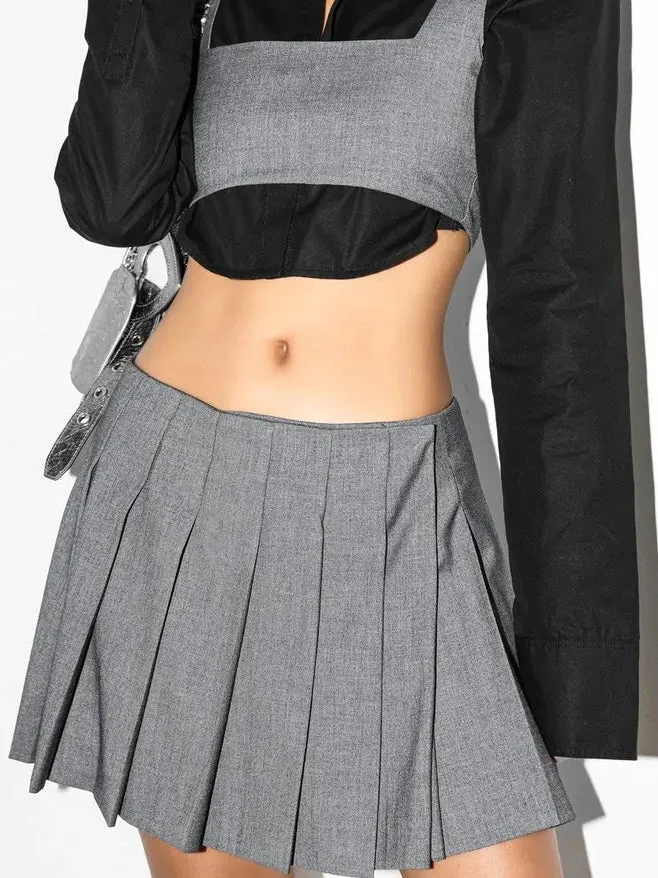 Grey Mini Pleated Skirt