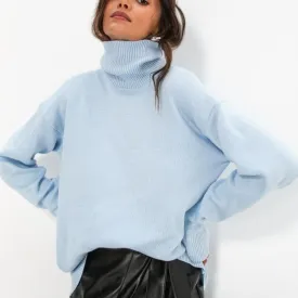 High Collar Knit Oversized Sweater