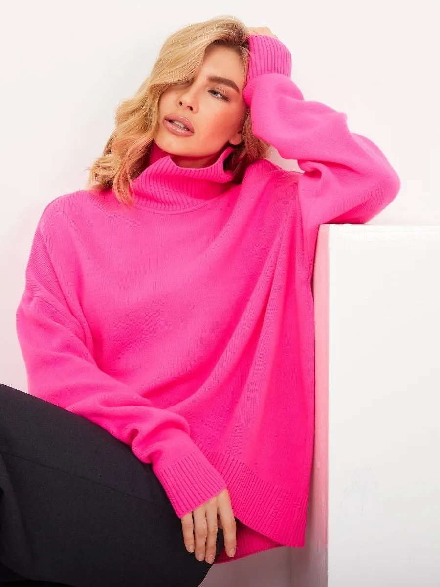 High Collar Knit Oversized Sweater