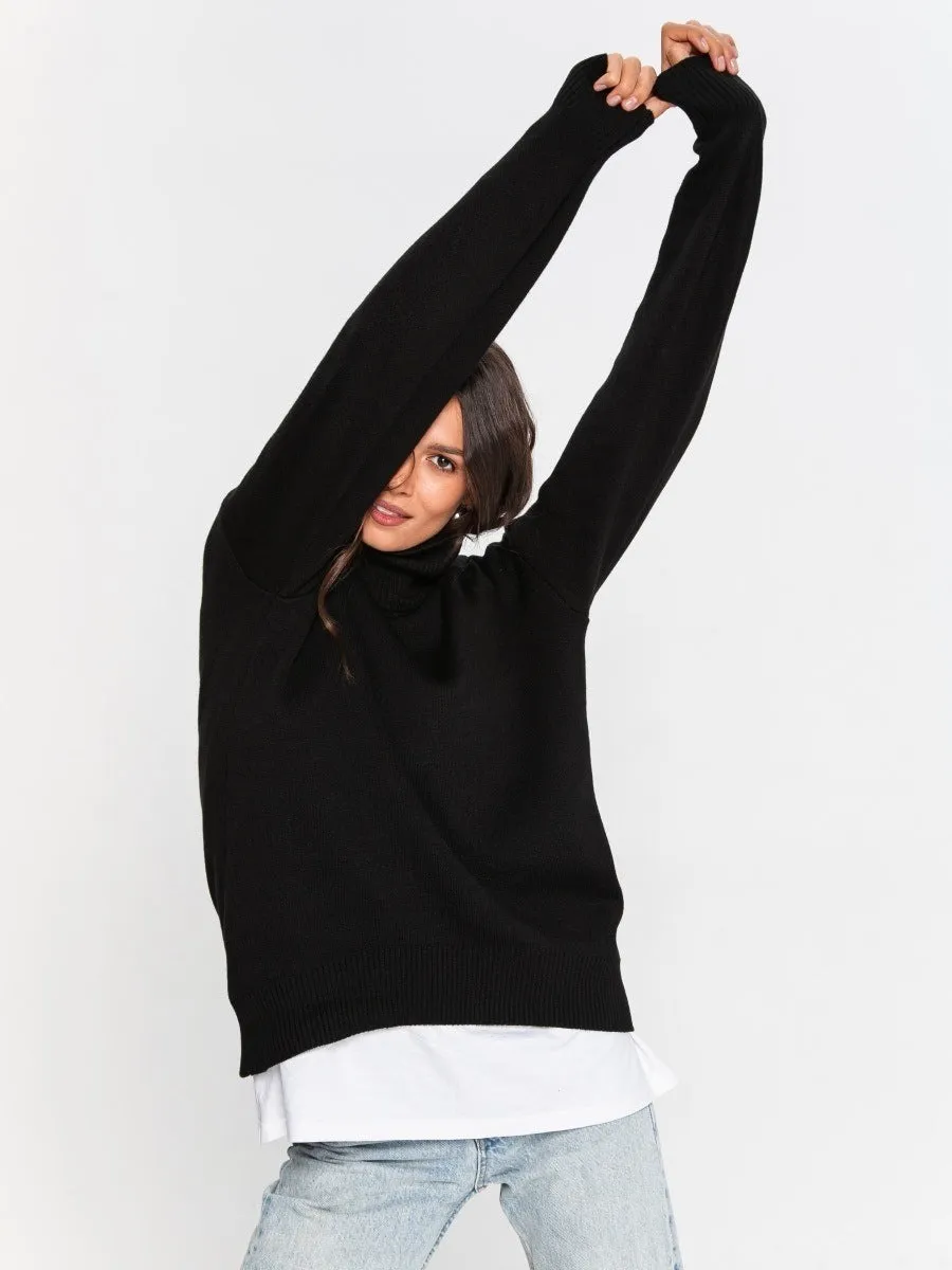 High Collar Knit Oversized Sweater