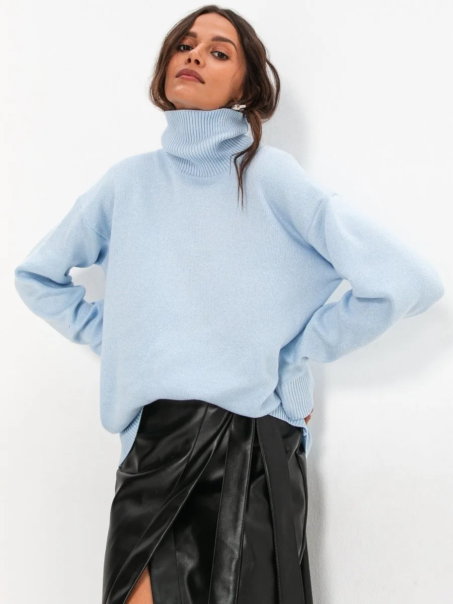 High Collar Knit Oversized Sweater