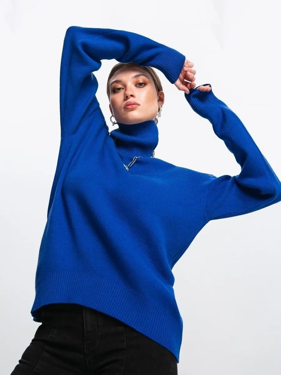 High Collar Knit Oversized Sweater