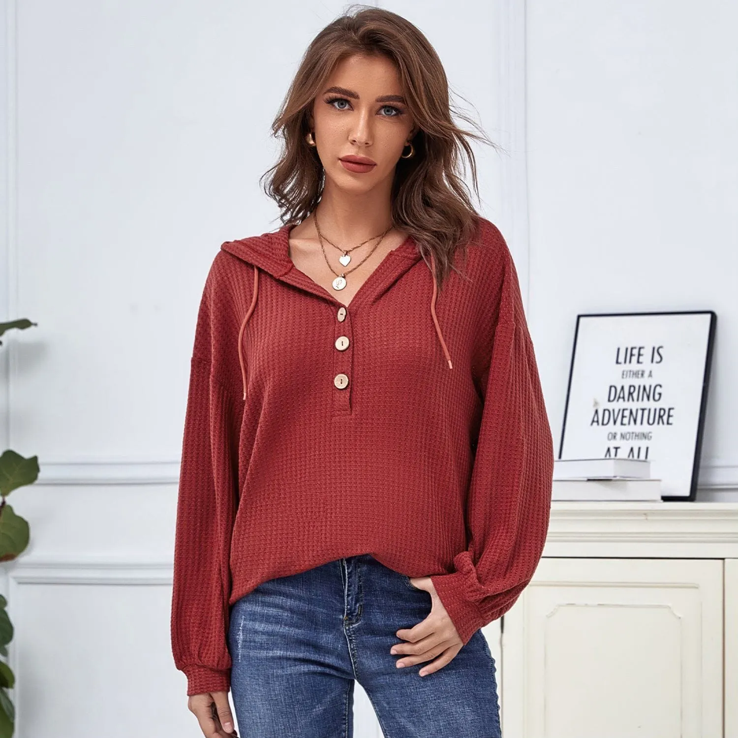 Hooded Waffle Knit Sweater
