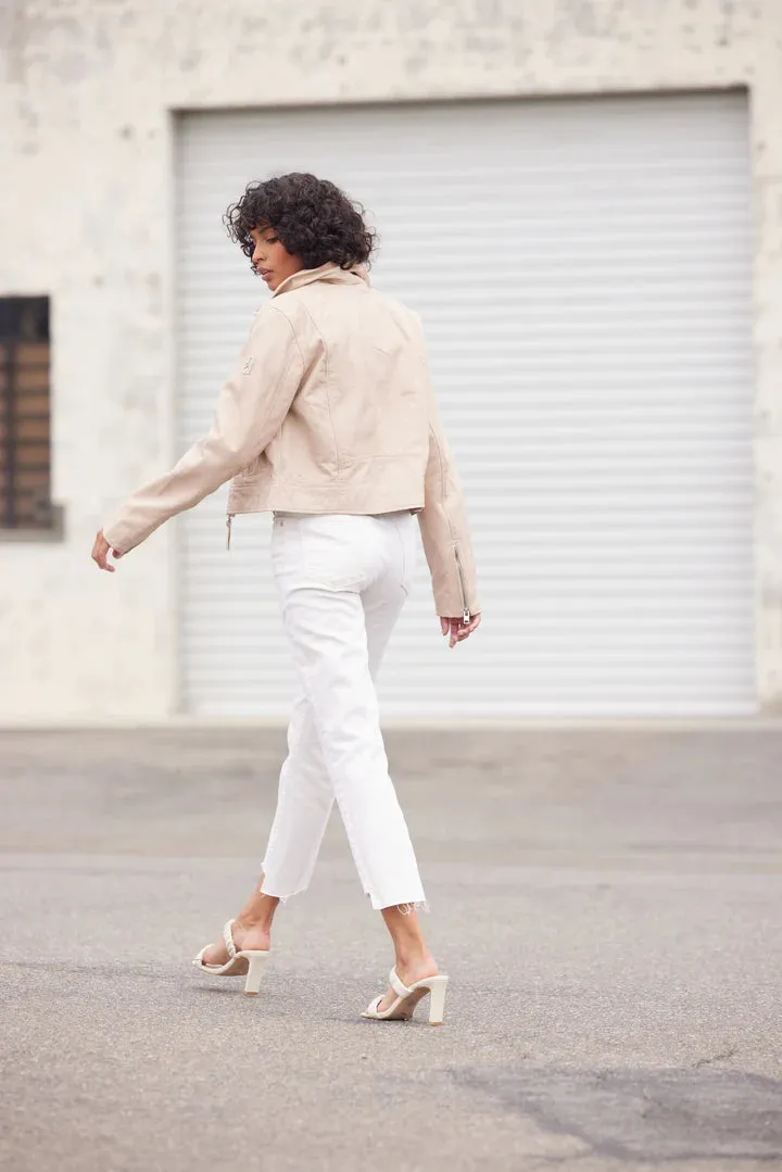JULENE RF BEIGE LEATHER MOTO JACKET