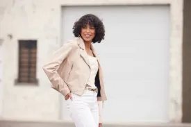 JULENE RF BEIGE LEATHER MOTO JACKET
