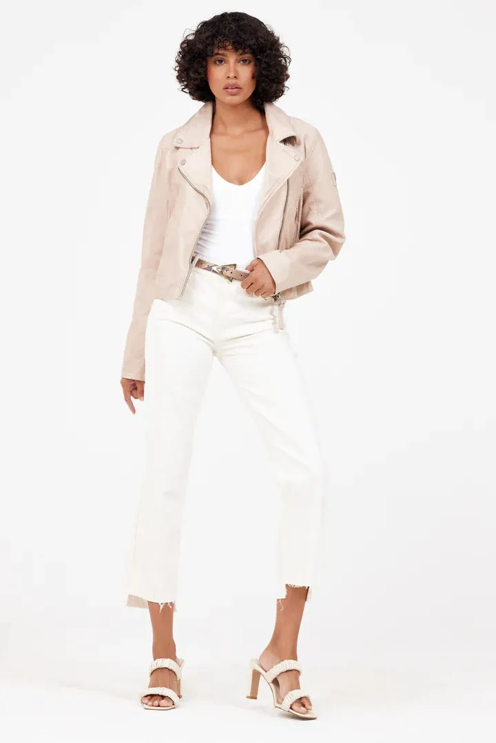 JULENE RF BEIGE LEATHER MOTO JACKET