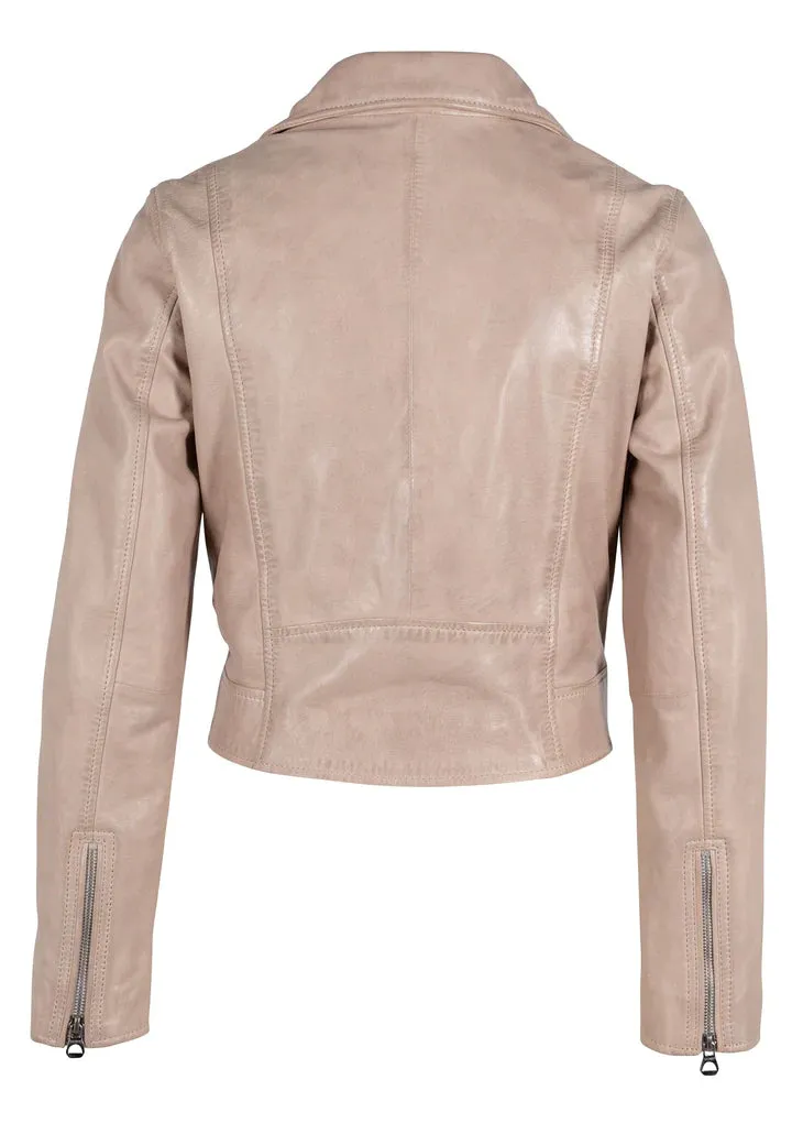 JULENE RF BEIGE LEATHER MOTO JACKET