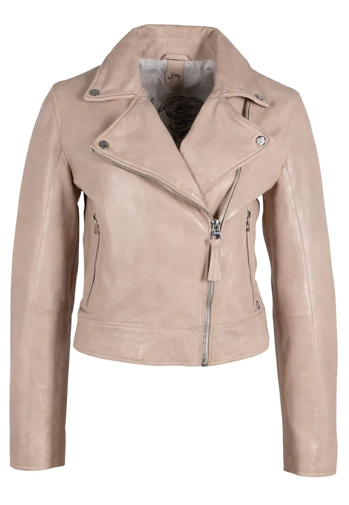 JULENE RF BEIGE LEATHER MOTO JACKET