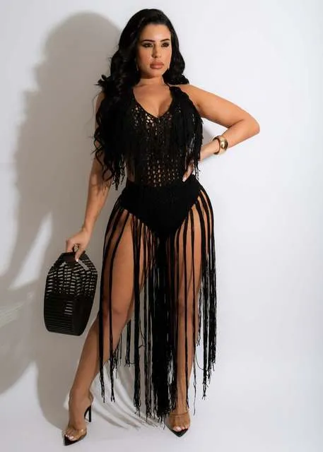 Knit Rib Tassel Bodysuit Romper