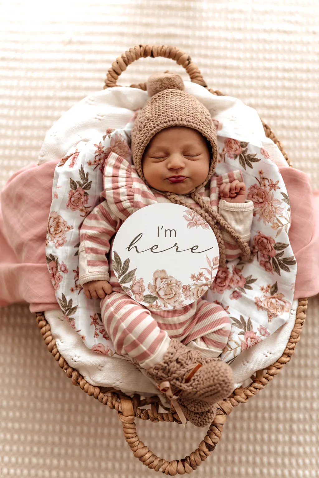 Merino Wool Baby Bonnet & Booties Set - Fawn