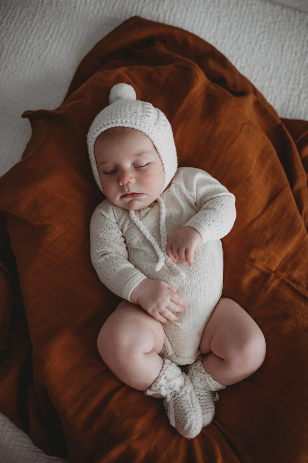 Merino Wool Baby Bonnet & Booties Set - Ivory