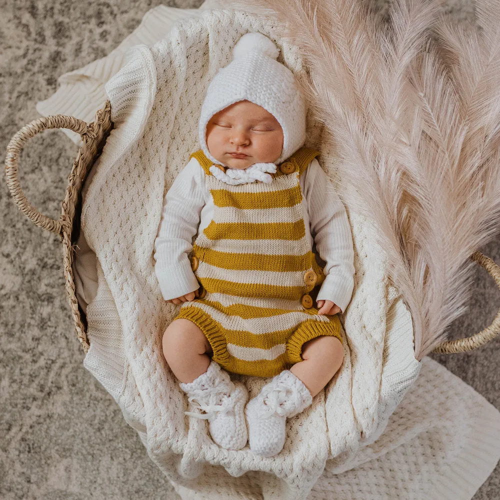 Merino Wool Baby Bonnet & Booties Set - Ivory