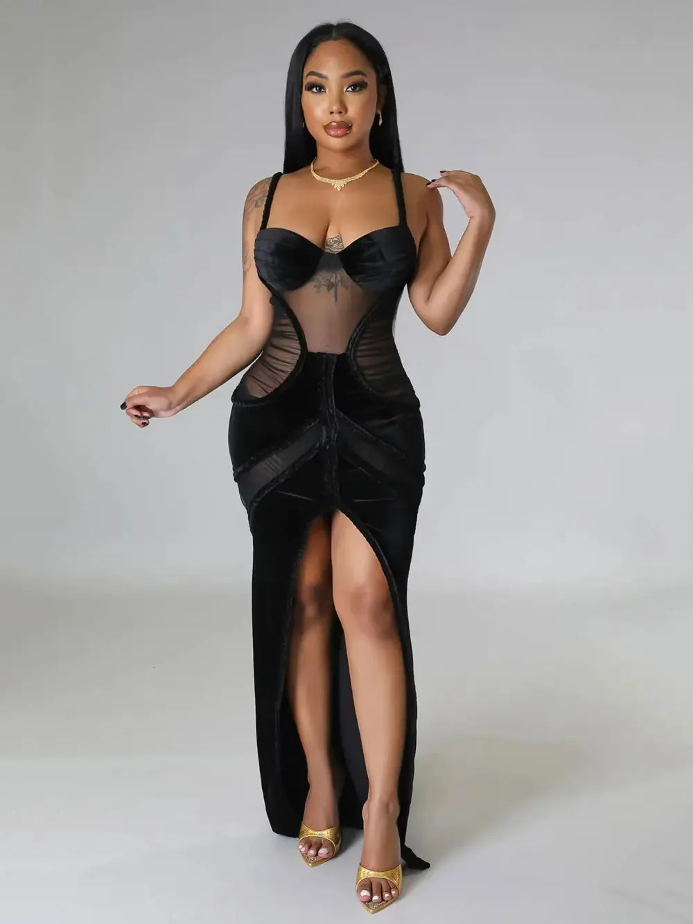 Moraine Sheer Velvet Bodycon Dress