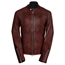 Moto Racer Mens Brown Leather Jacket