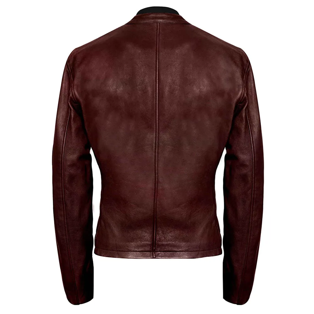 Moto Racer Mens Brown Leather Jacket