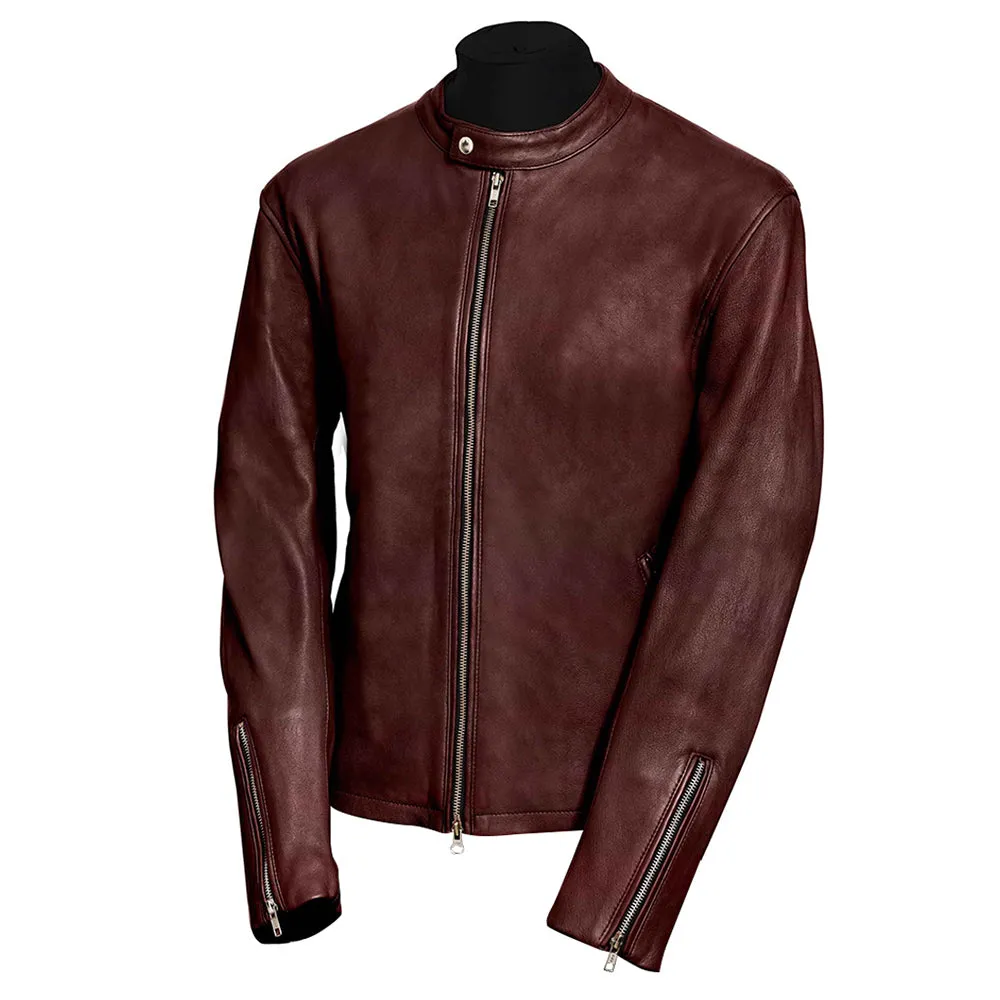 Moto Racer Mens Brown Leather Jacket