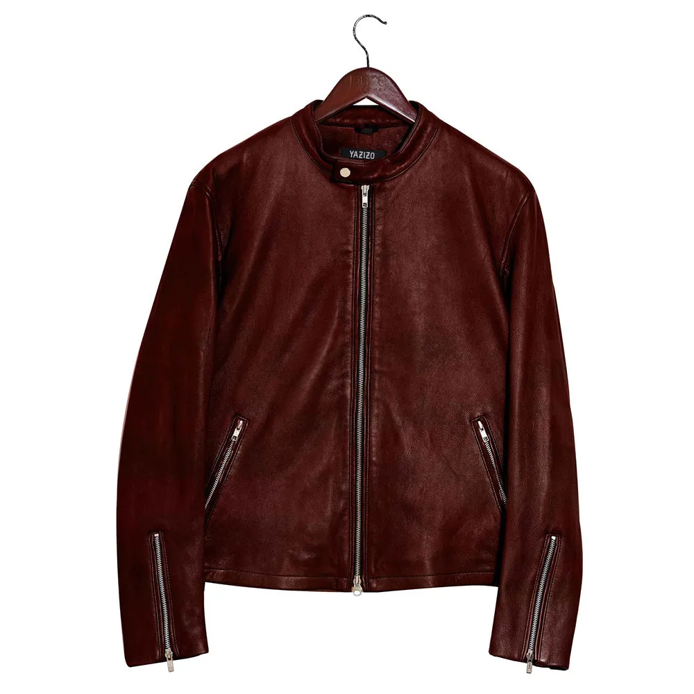 Moto Racer Mens Brown Leather Jacket