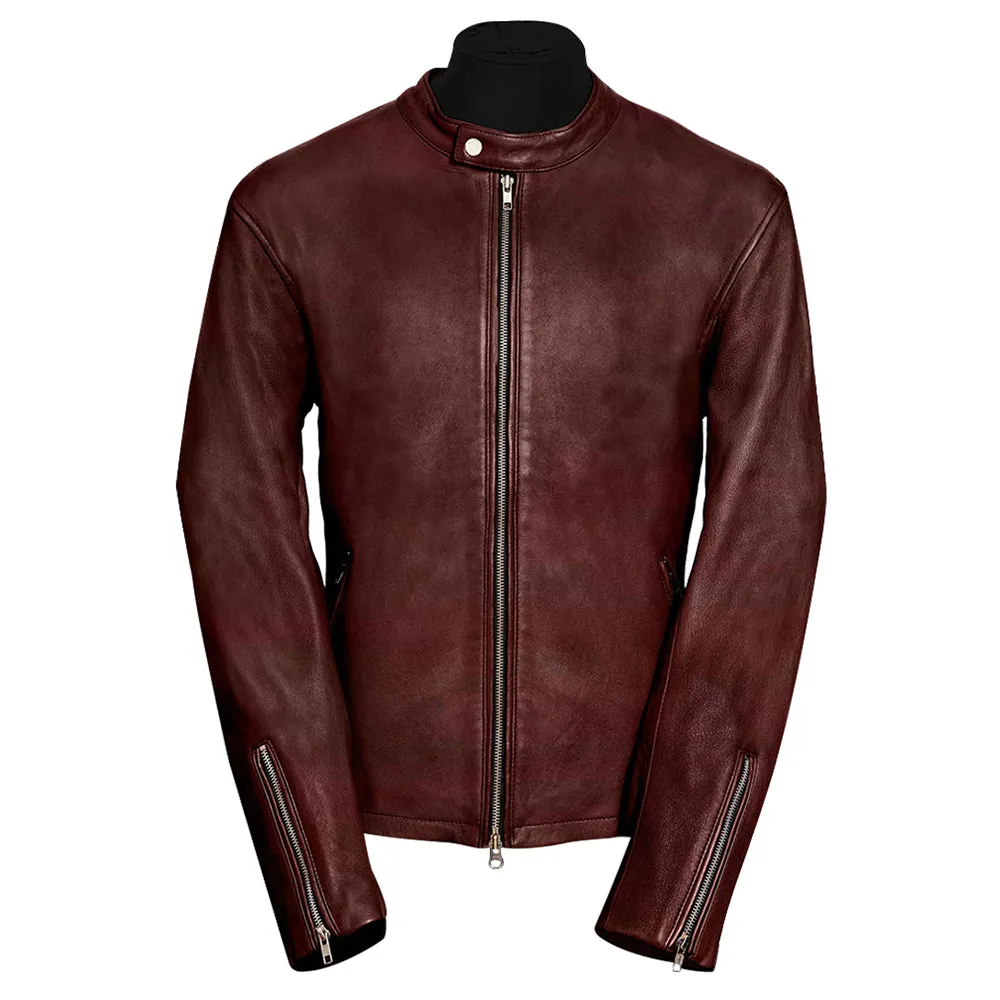 Moto Racer Mens Brown Leather Jacket