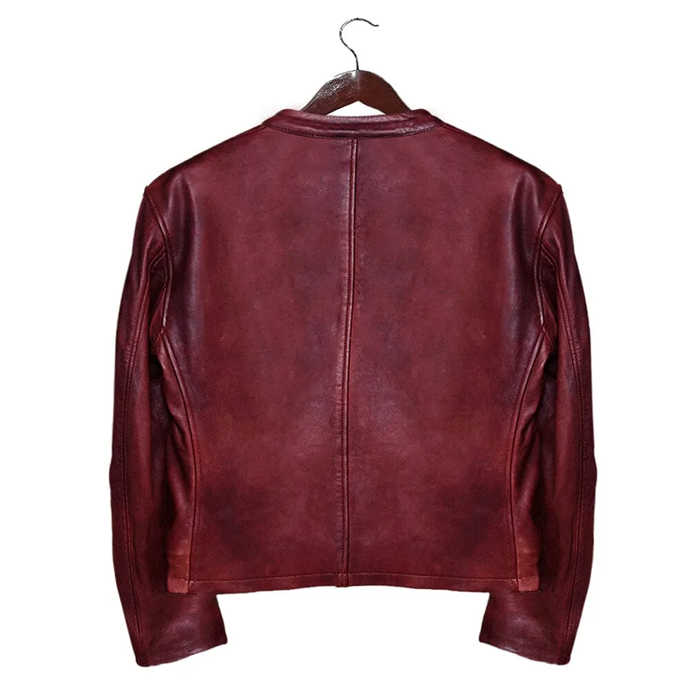 Moto Racer Mens Burgundy Leather Jacket