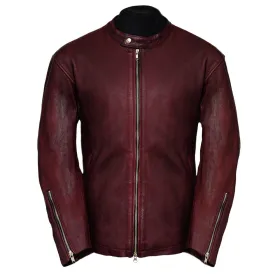 Moto Racer Mens Burgundy Leather Jacket