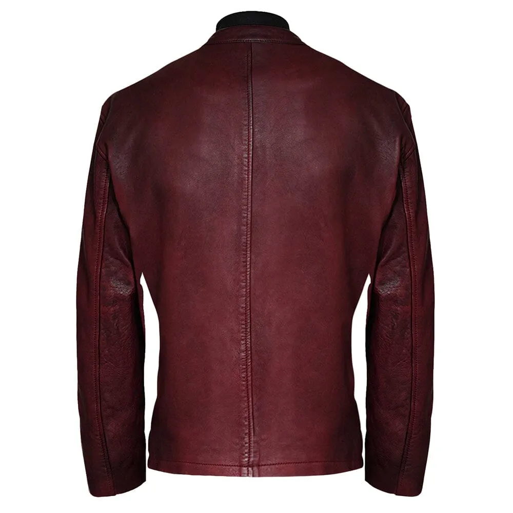 Moto Racer Mens Burgundy Leather Jacket