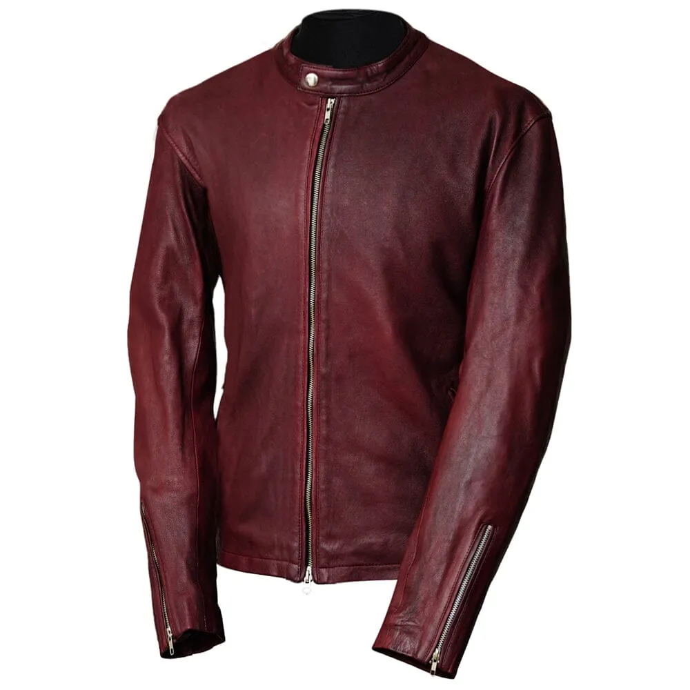 Moto Racer Mens Burgundy Leather Jacket