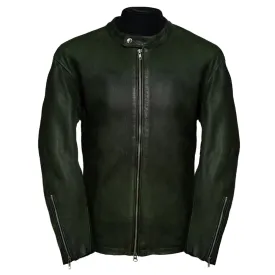 Moto Racer Mens Green Leather Jacket